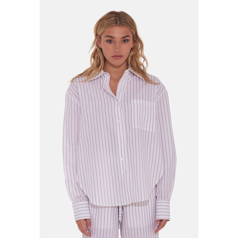 Eloise Cotton/Linen Boyfriend Shirt White Stripe