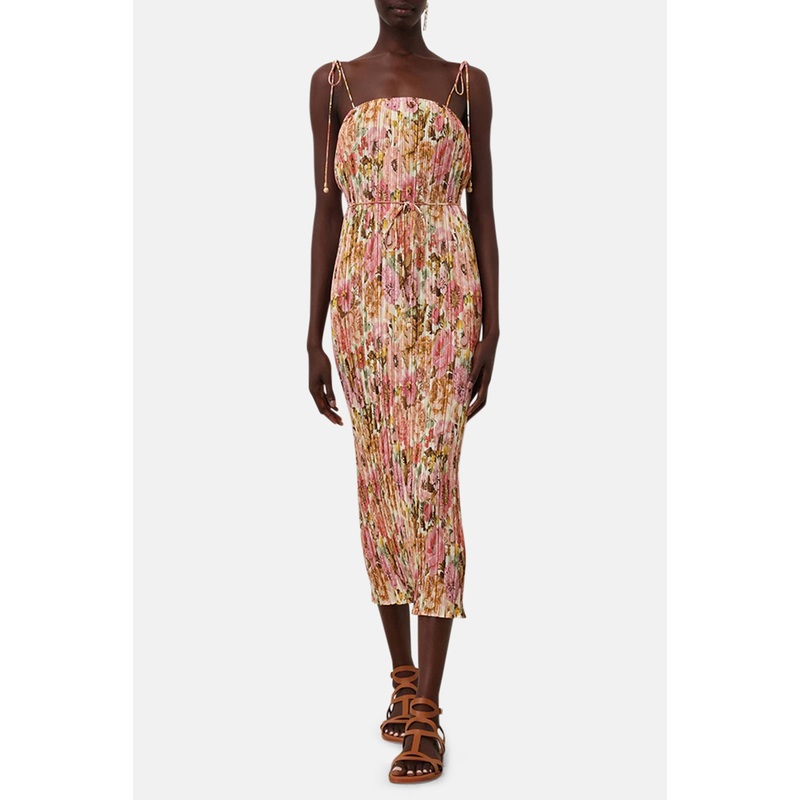 Golden Pleated Slip Dress Pink Rose