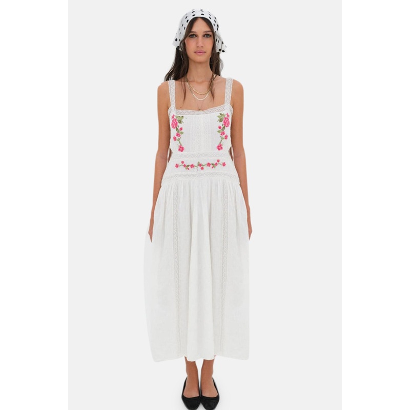 Jolene Embroidered Midi Dress White
