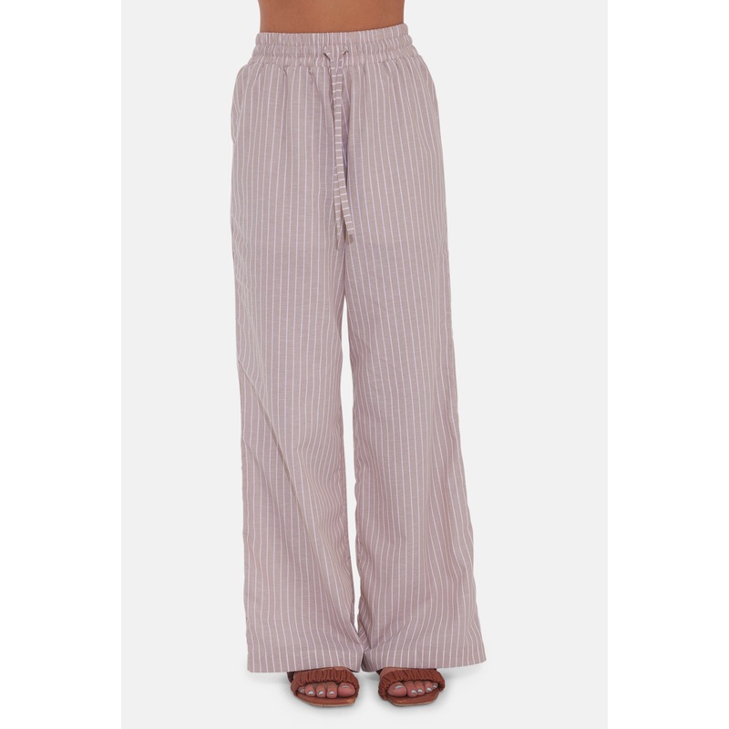 Jules Cotton/Linen Pant Beige Stripe