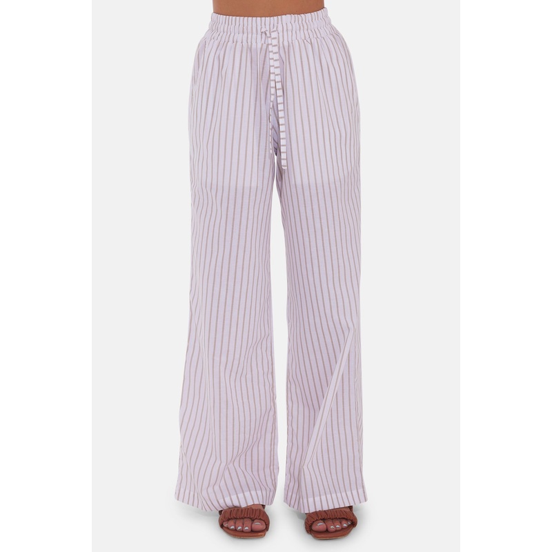 Jules Cotton/Linen Pant White Stripe
