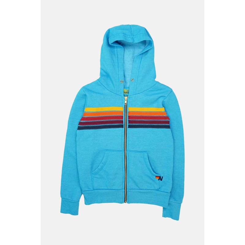 Kids 5 Stripe Zip Hoodie Neon Blue