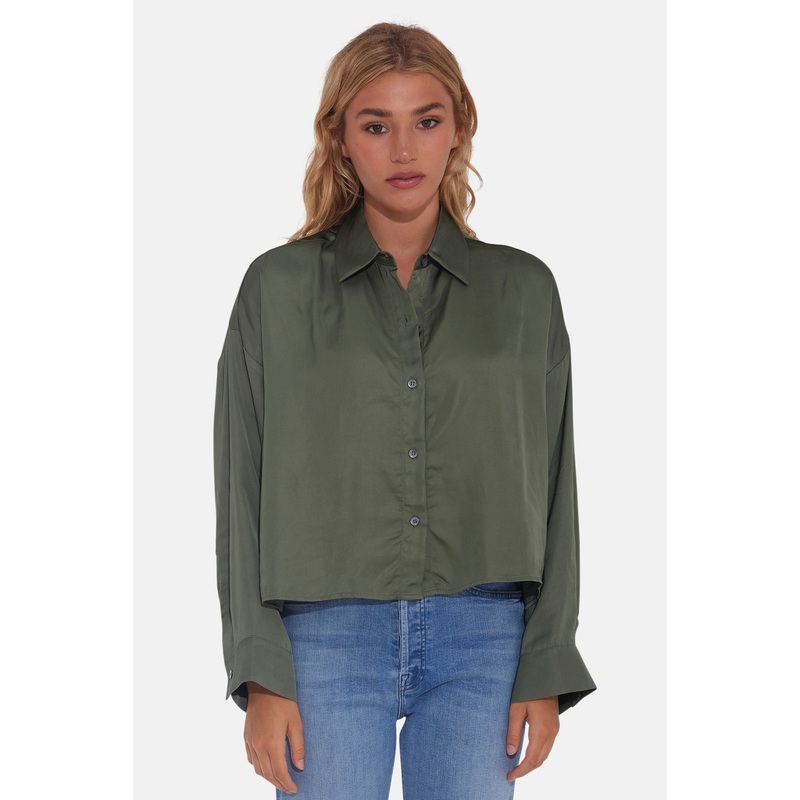 Laura Crop Satin Shirt Dark Green