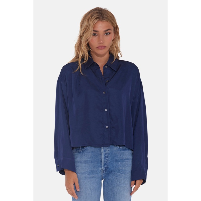 Laura Crop Satin Shirt Navy|XS/S|M/L