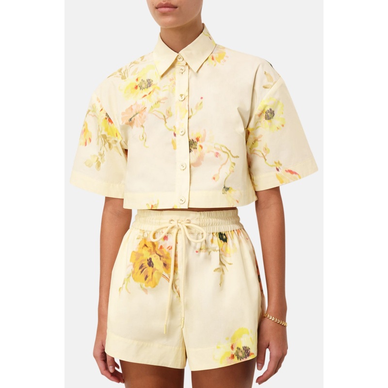 Lightburst Relaxed Crop Shirt Yellow Floral