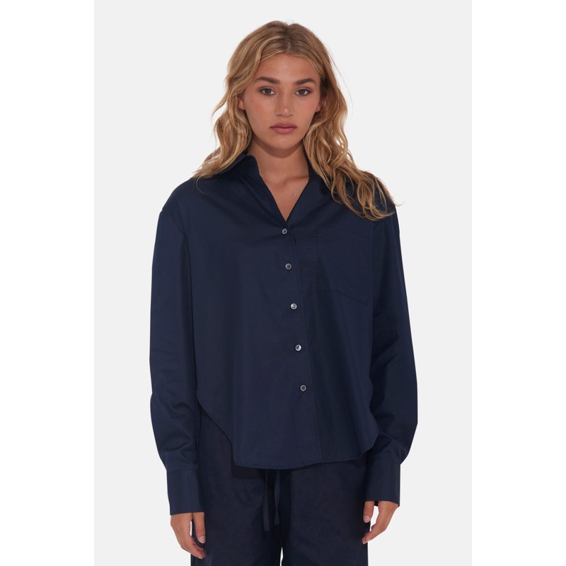 Lily Poplin Boyfriend Shirt Navy