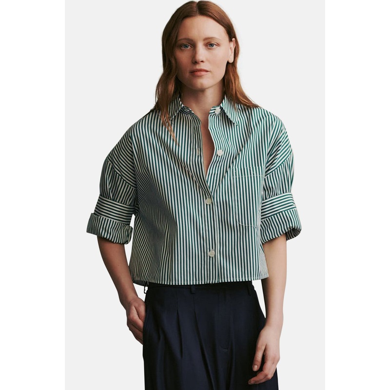 Next Ex Shirt In Downing Awning Stripe White/Hunter Green