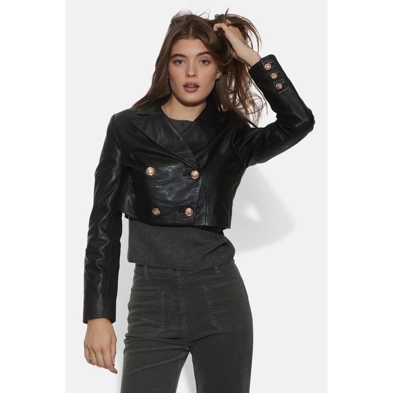 Boa Cropped Leather Jacket Black
