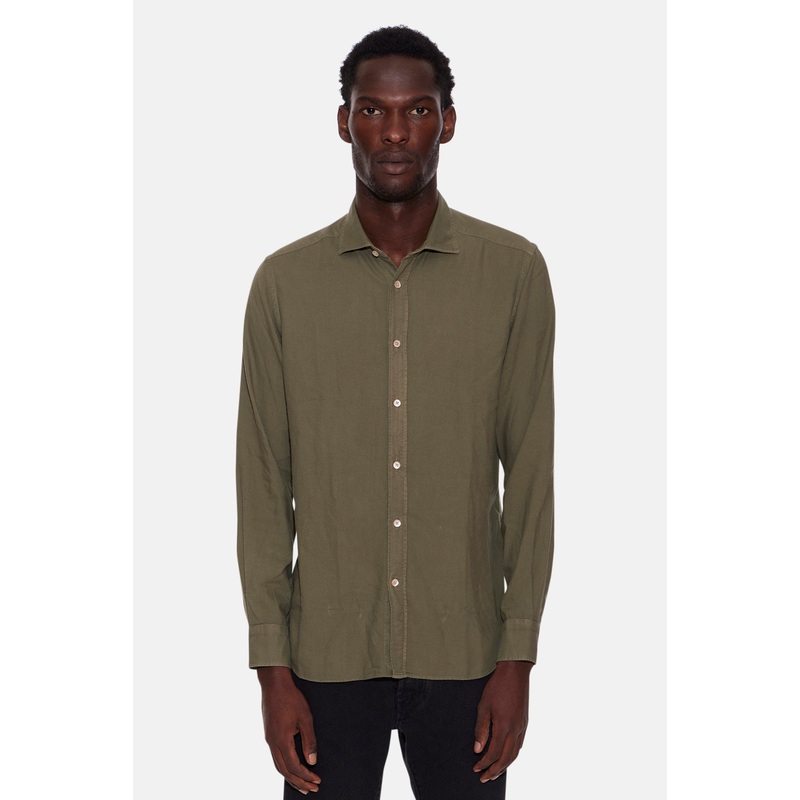 Cotton French Collar Shirt Olive