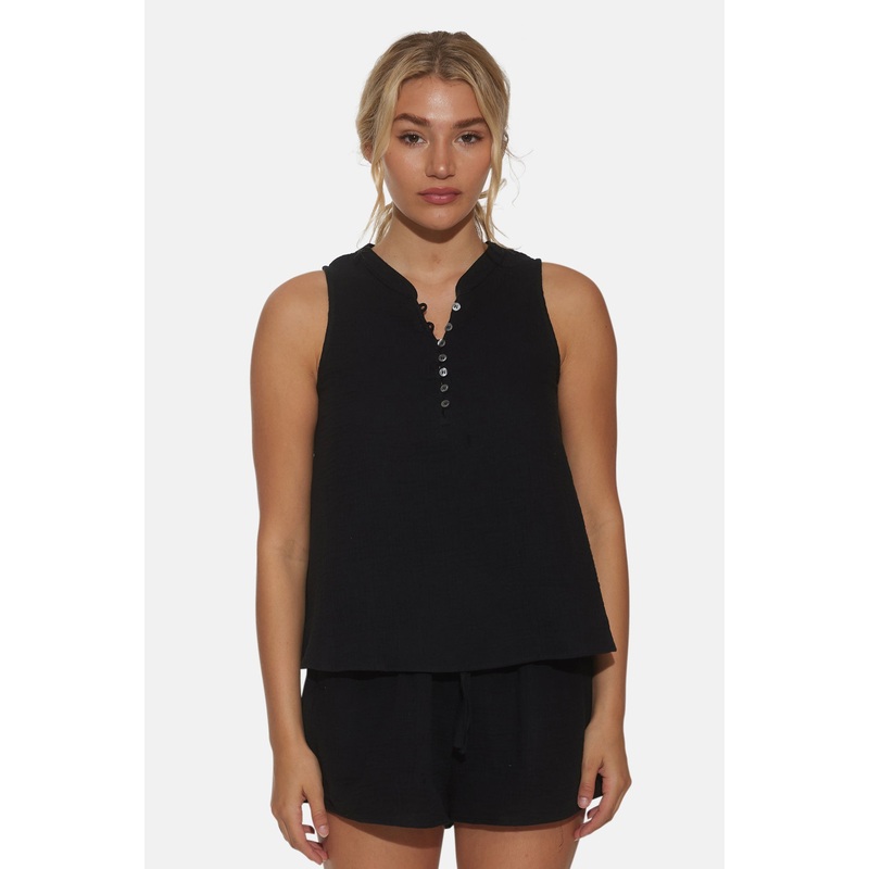 Devon Gauze Sleeveless Top Black