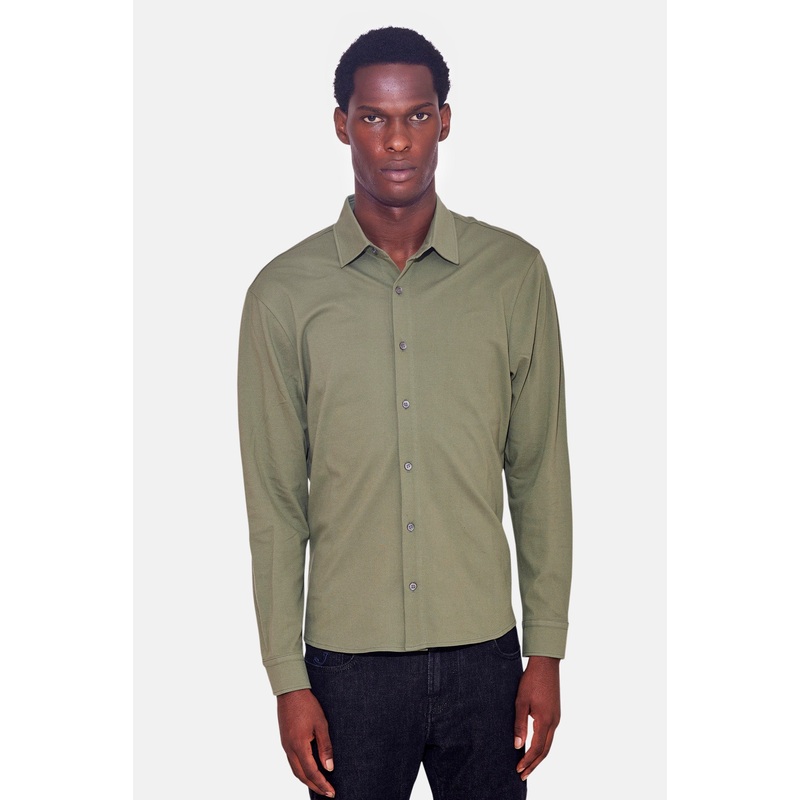 Dre Pique Button Up Shirt Olive