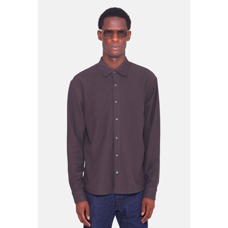 Dre Pique Button Up Shirt Washed Dark Grey