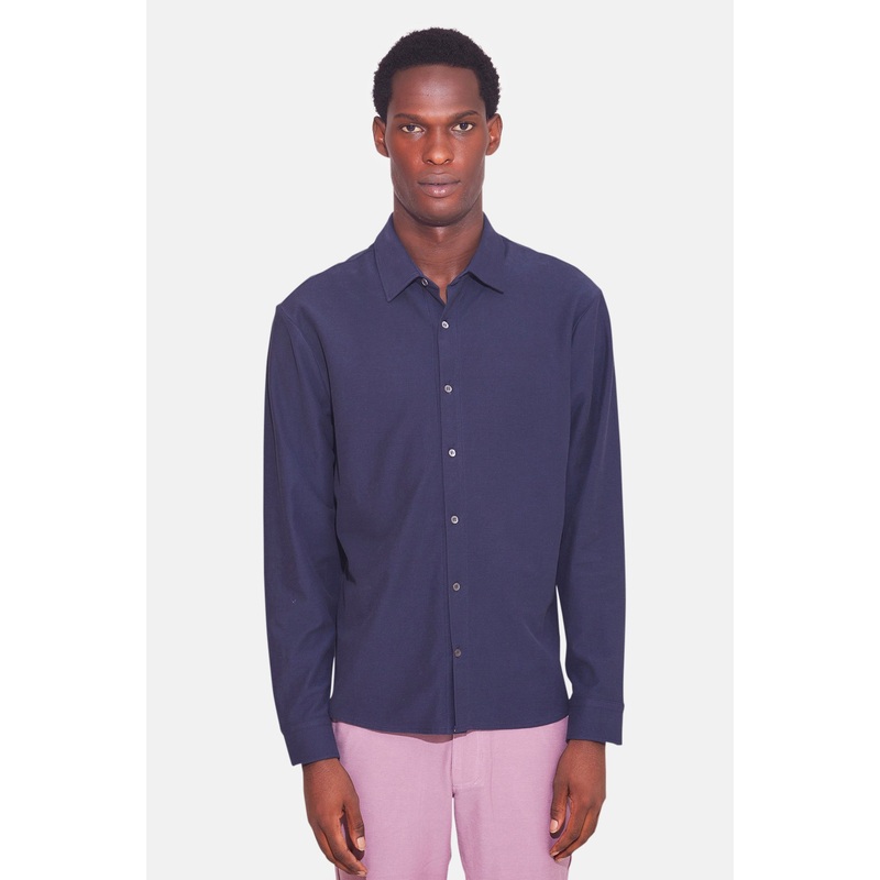Dre Pique Button Up Shirt Washed Navy