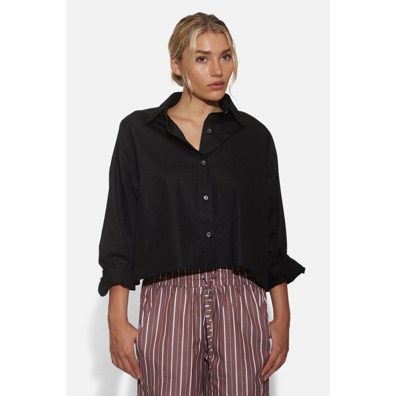 Gansett Poplin Crop Shirt Black