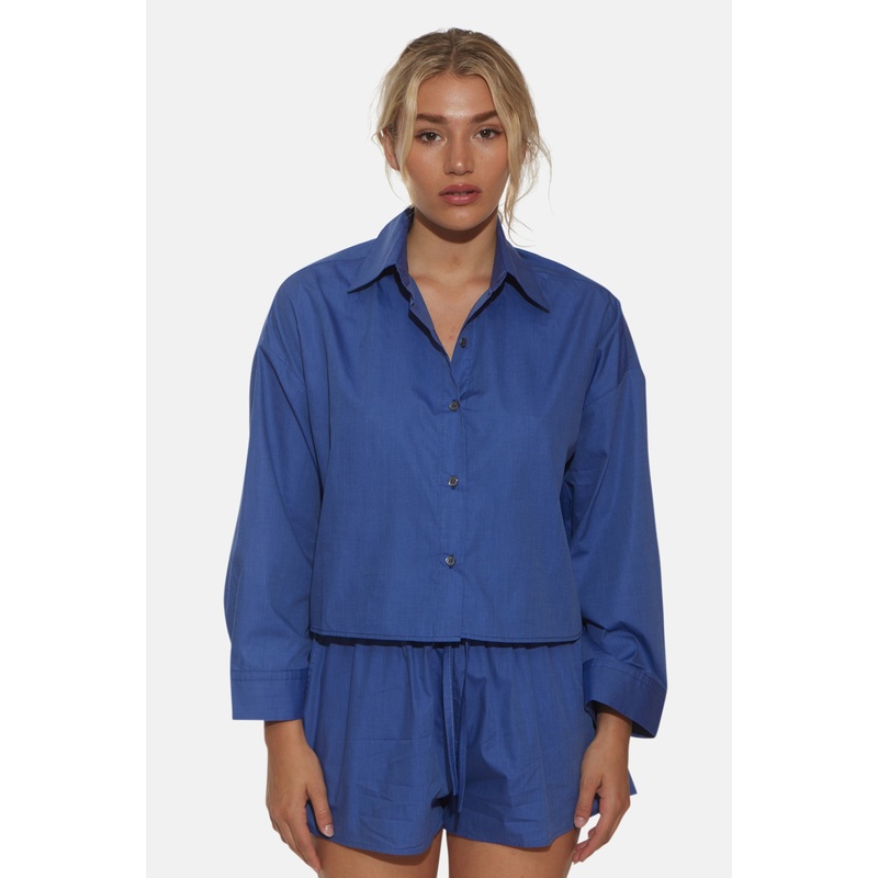 Gansett Poplin Crop Shirt Dark Chambray