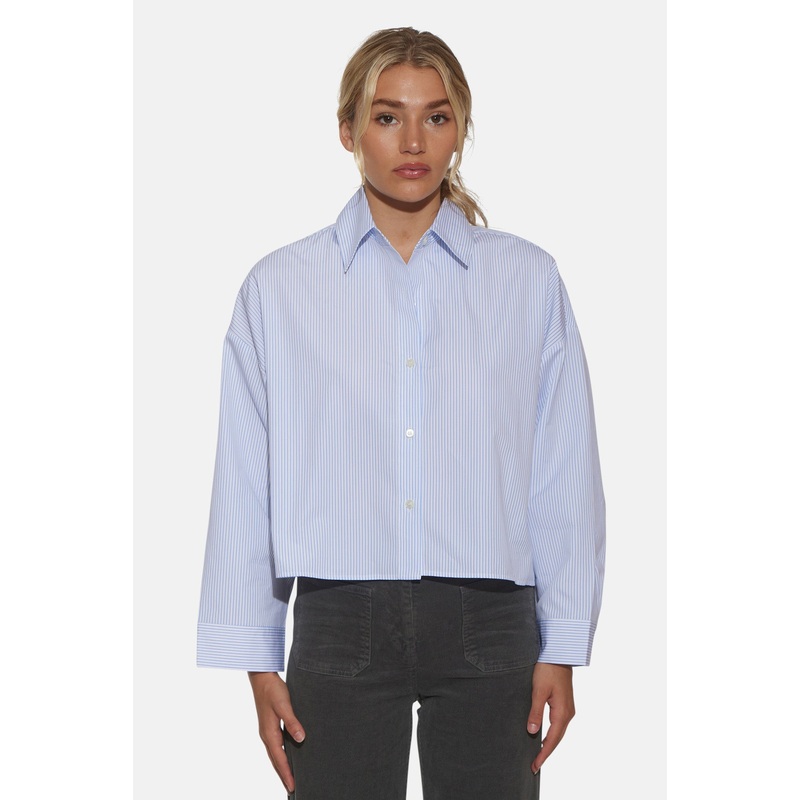 Gansett Poplin Crop Shirt Micro Stripe White/Blue
