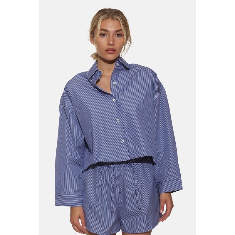 Gansett Poplin Crop Shirt Navy/White Pinstripe