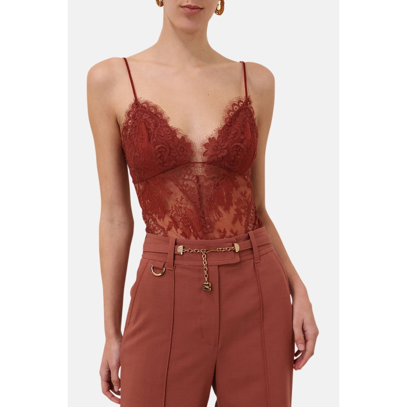 Illustration Lace Teddy Bodysuit Chestnut