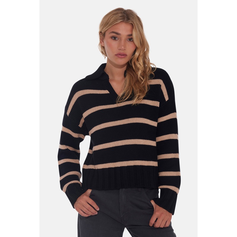 Jackie Striped Sweater Black/Camel