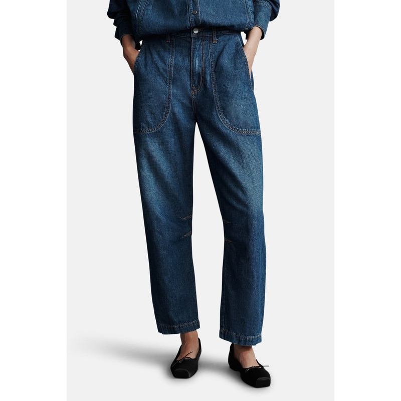 Jetties Beach Pant In Linen Cotton Denim Dark Wash