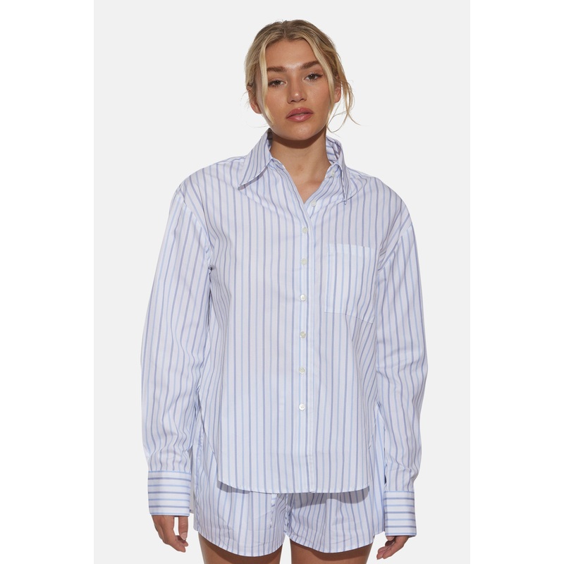 Lily Poplin Boyfriend Shirt Multi Stripe