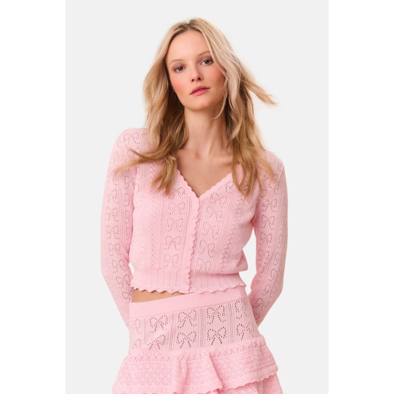 Petra Bow Pointelle Cardigan Ballerina Pink