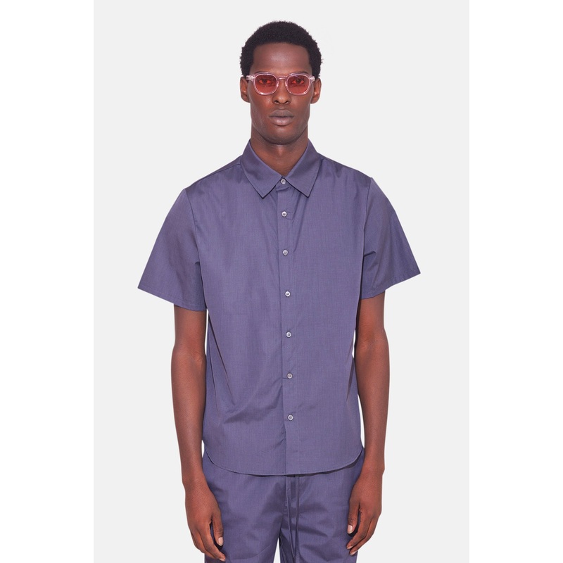 Poplin Short Sleeve Buttondown Charcoal Micro Stripe