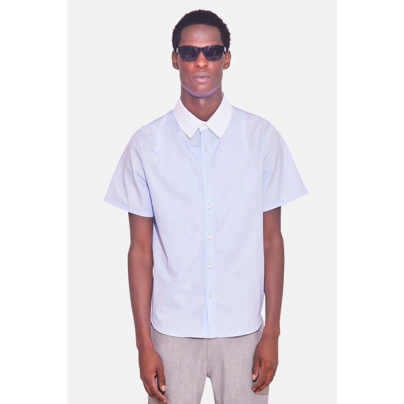 Poplin Short Sleeve Buttondown Pale Blue w/ White Collar