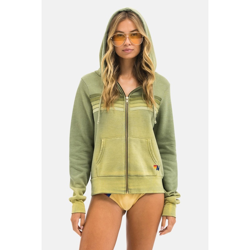 5 Stripe Zip Hoodie Faded Army