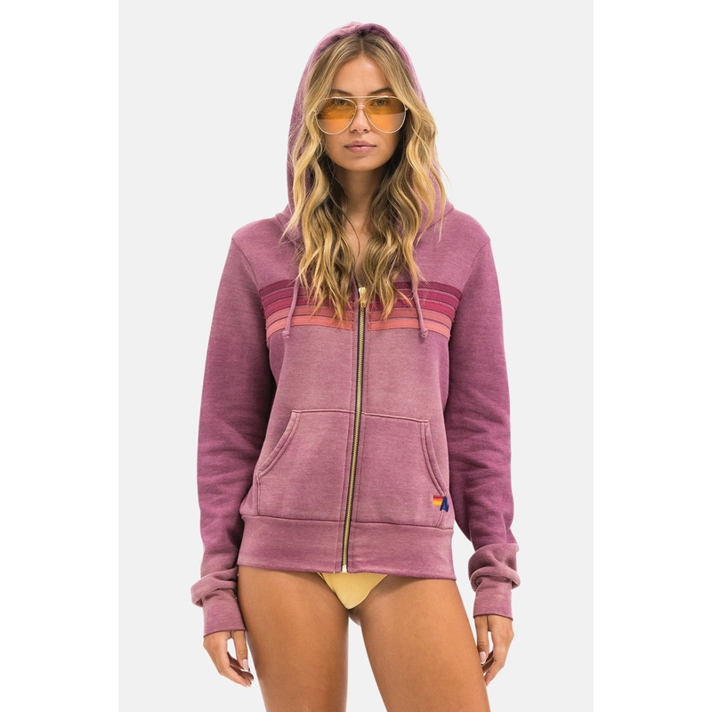 5 Stripe Zip Hoodie Faded Berry
