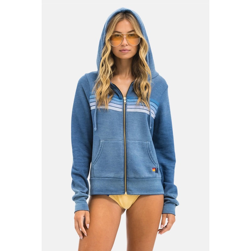 5 Stripe Zip Hoodie Faded Water