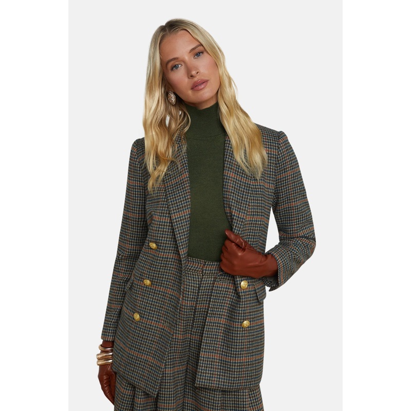 Aimee Boyfriend Blazer Tan/Teal Plaid