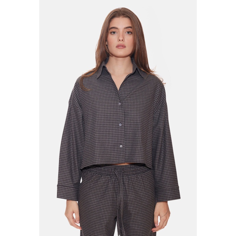 Chateau Twill Crop Shirt Charcoal Gingham