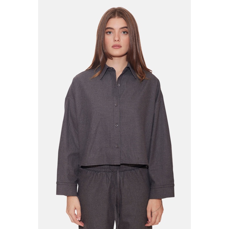 Chateau Twill Crop Shirt Charcoal Houndstooth