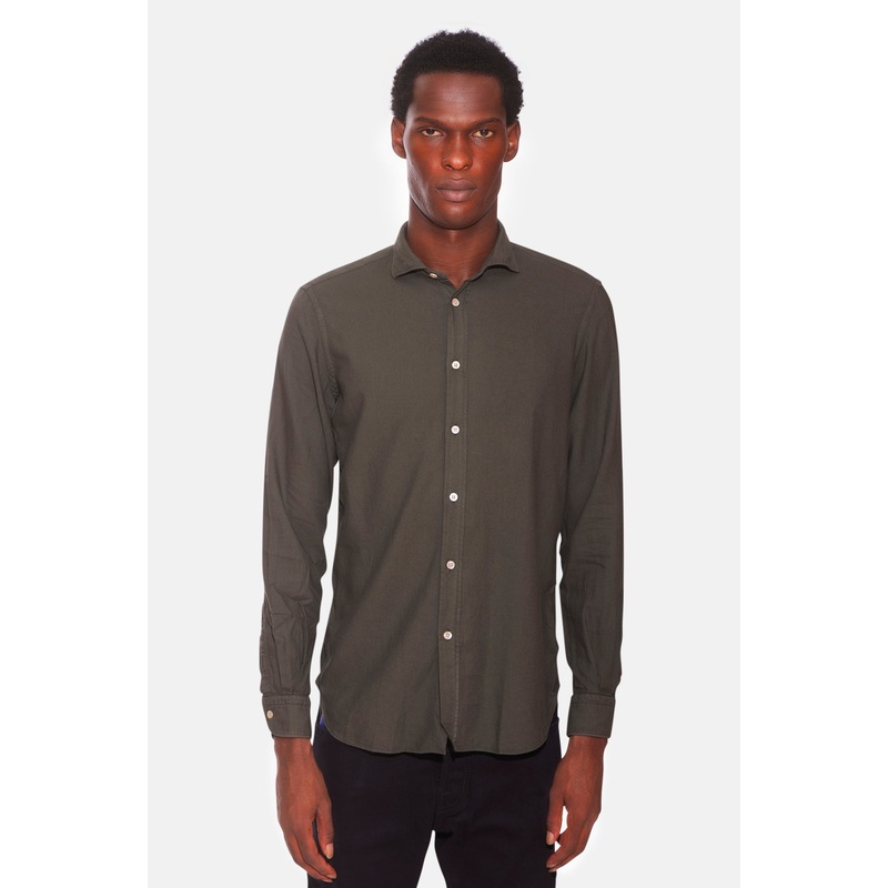 Cotton French Collar Shirt Dark Green