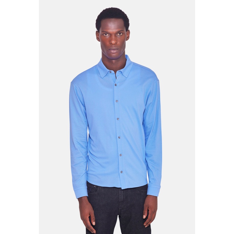 Dre Pique Button Up Shirt Blue