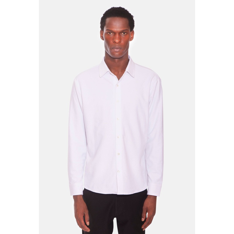 Dre Pique Button Up Shirt Pure White