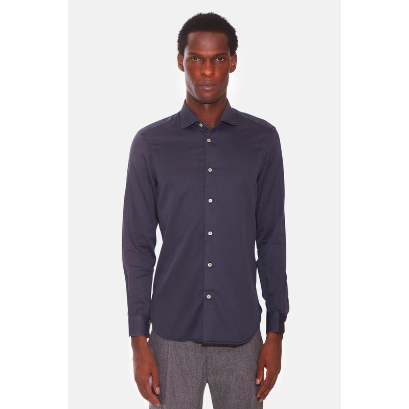 Garment Dyed Tencel Shirt Washed Navy