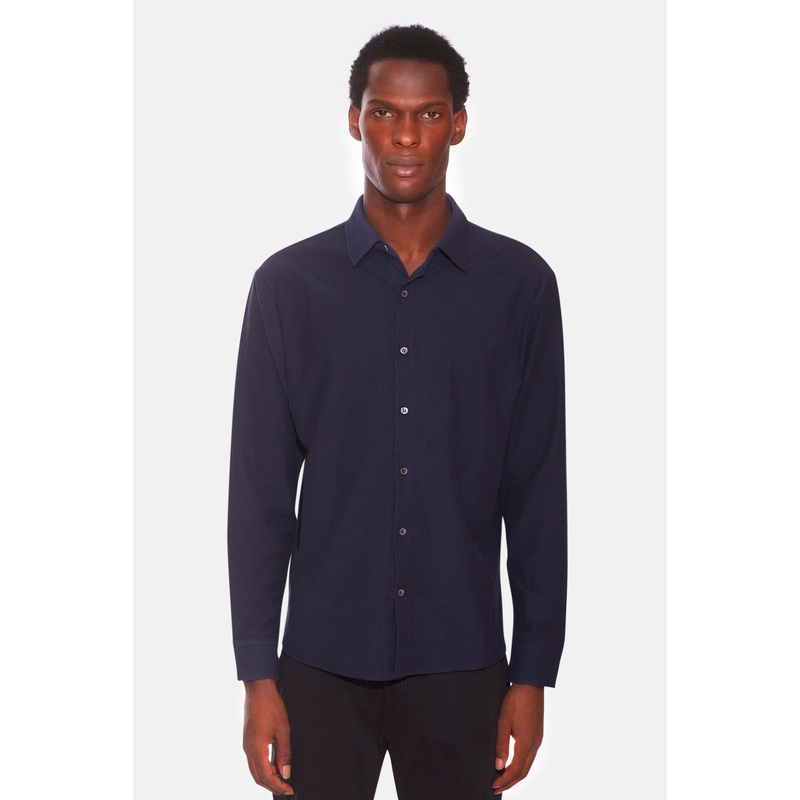 Jersey Pique Shirt Navy|38|39|40|41|42