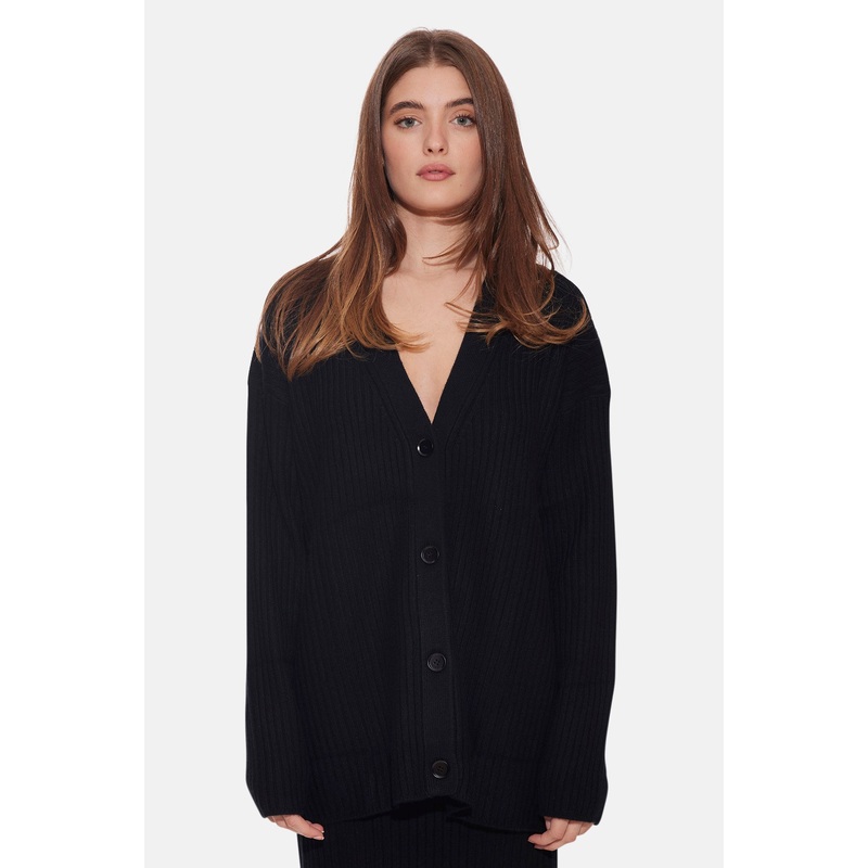 Lucy Ribbed Cocoon Cardigan Black