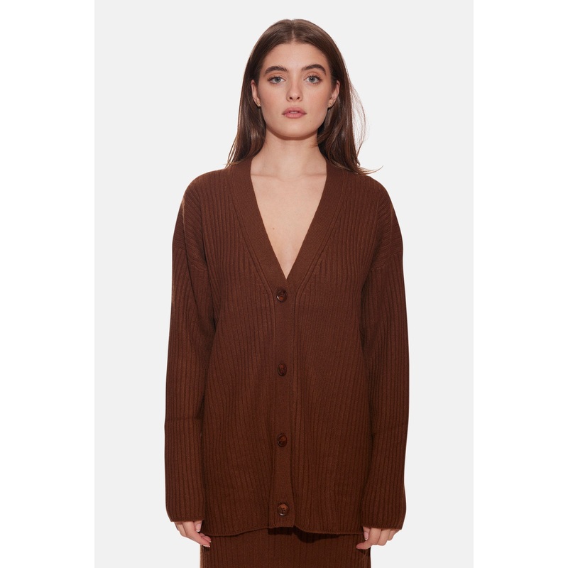 Lucy Ribbed Cocoon Cardigan Brown