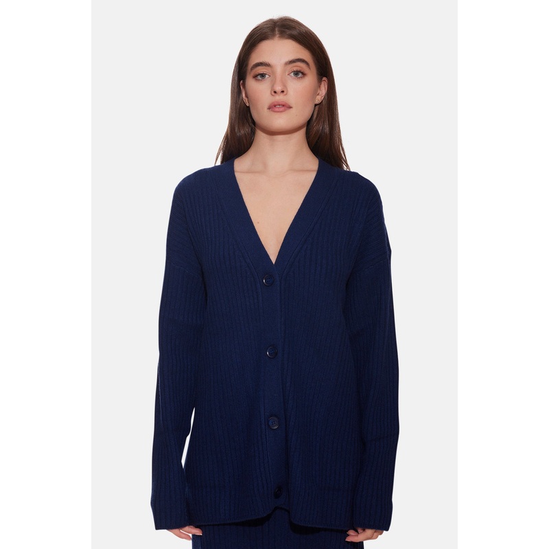 Lucy Ribbed Cocoon Cardigan Navy