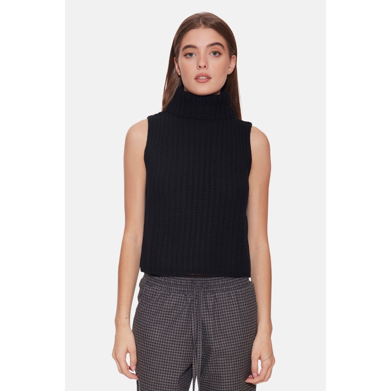 Maya Cashmere Sleeveless Turtleneck Black