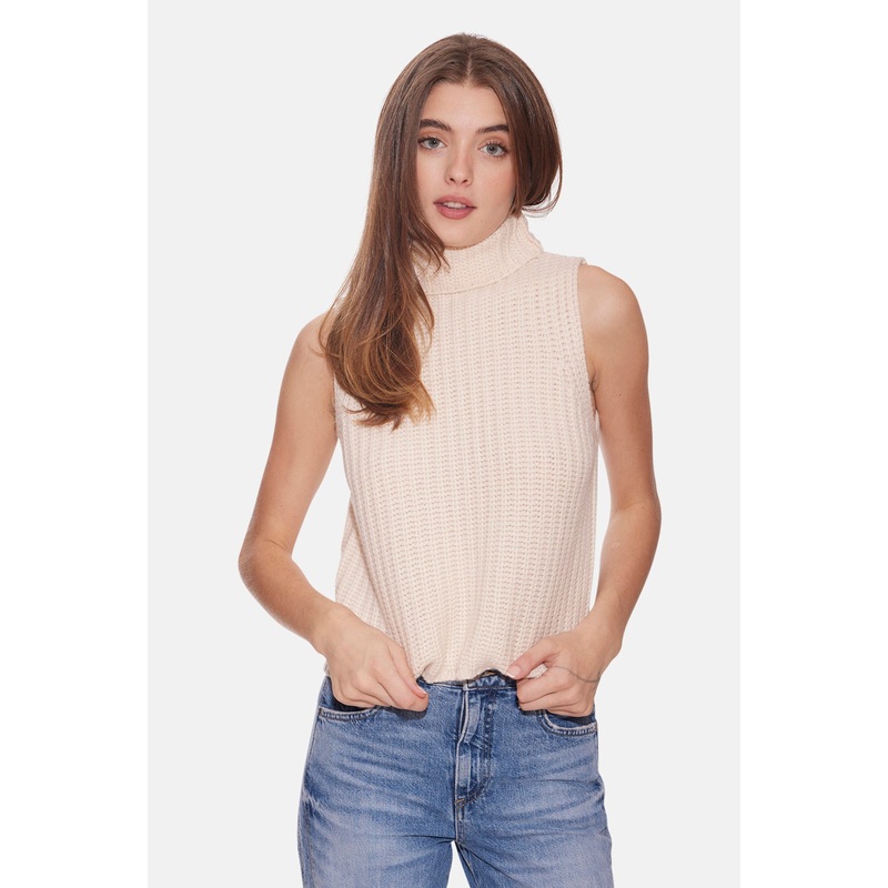 Maya Cashmere Sleeveless Turtleneck Ricotta