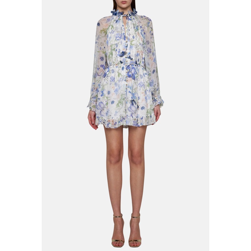 Natura Flutter Playsuit Blue Garden Ivory