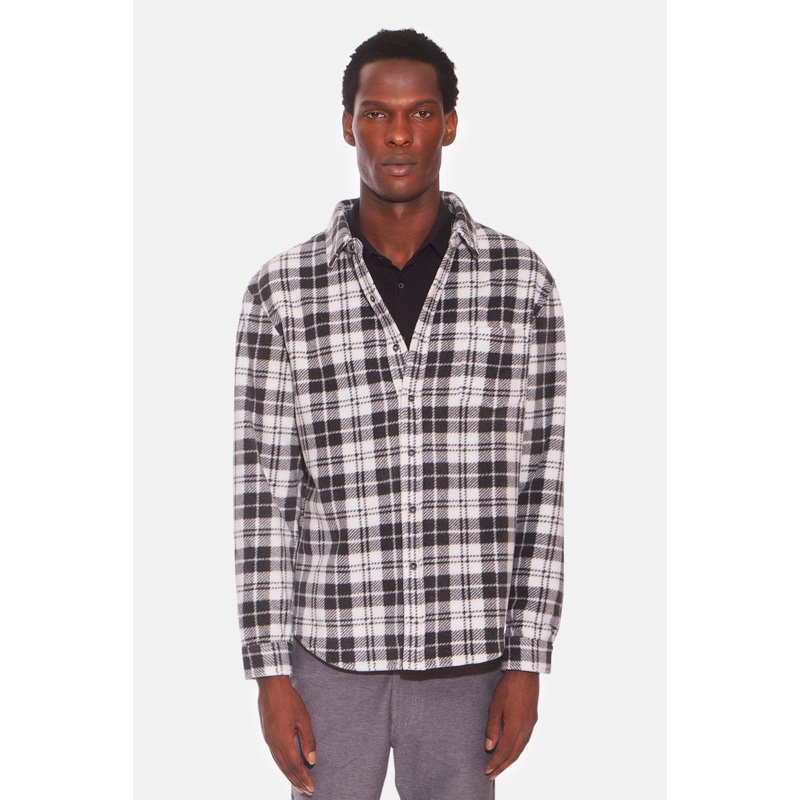 Polar Fleece Overshirt White Plaid