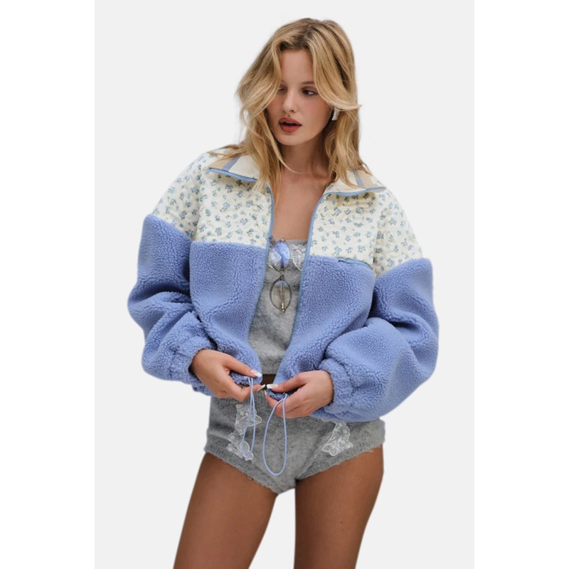 Saide Floral Fleece Jacket Blue