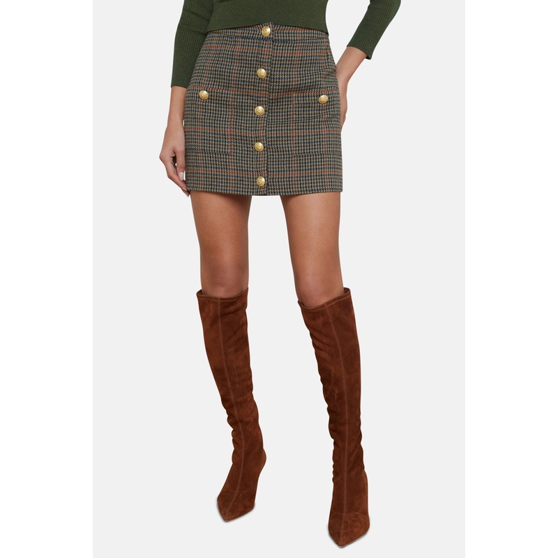 Zander Mini Skirt Tan/Teal Plaid