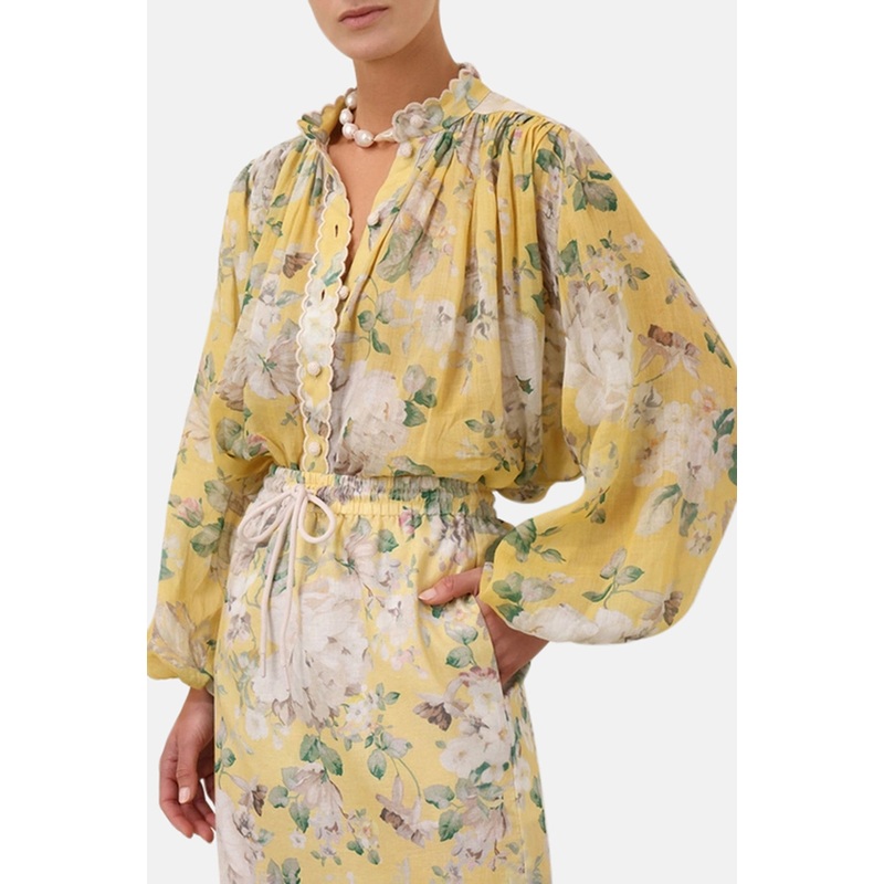 Acacia Scallop Blouse Yellow Floral