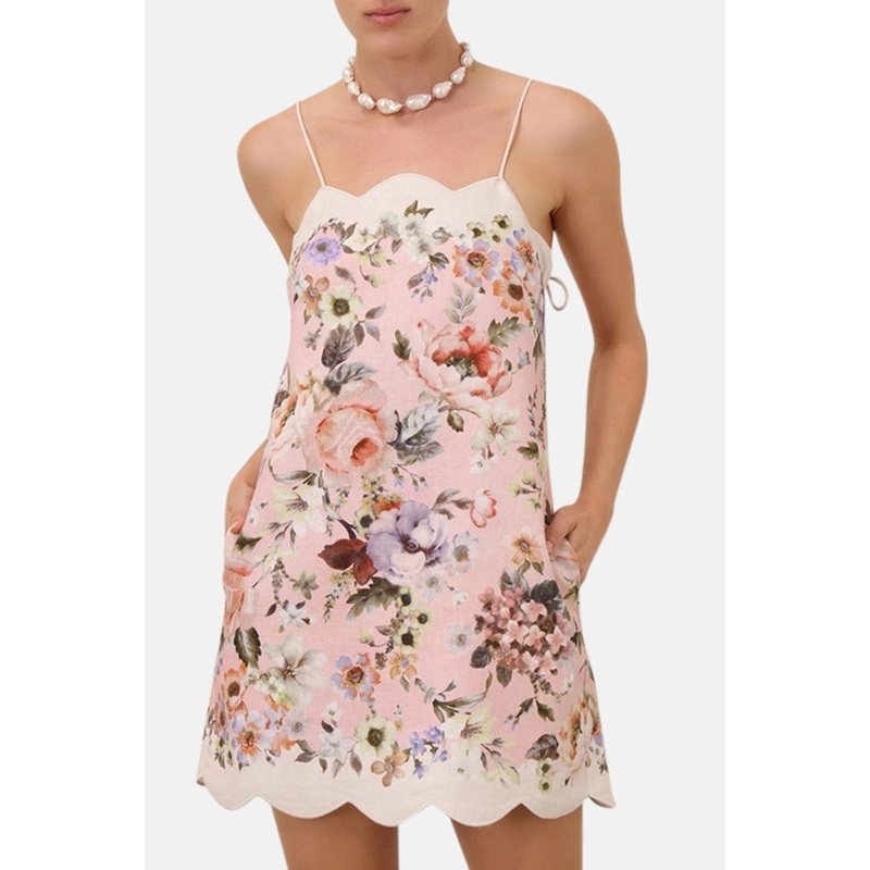 Acacia Scallop Mini Dress Pink Floral